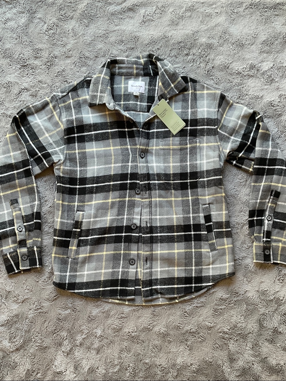 Goodfellow & Co Gray Plaid Lightweight Shirt Jacket with Yellow Stripe
